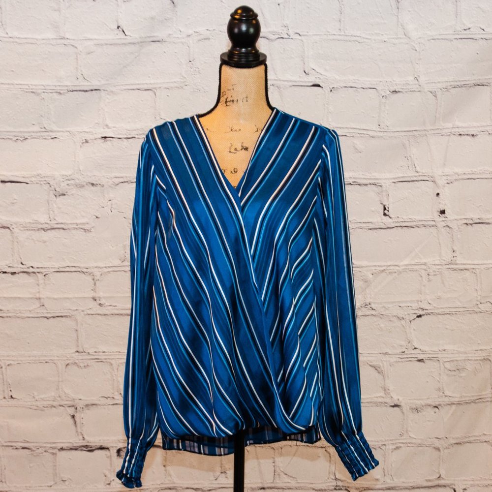 White House Black Market (WHBM) Long Sleeved  V-Neck Crossover Blouse